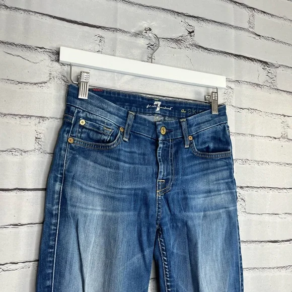 7 For All Mankind Blue Skinny Jeans 25x29 High-Rise Stretch Denim Distressed Y2K - Picture 3 of 16